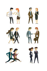Group business people man and women characters set with working and handshaking, illustration vector