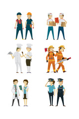 Group people professions a diverse collection flat style isolated background. illustration vector