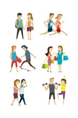 Group lifestyle people man and women a diverse collection, Shopping runner and health. illustration vector