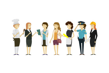 Group people professions a diverse collection flat style isolated background. illustration vector