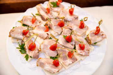 appetizers Salads. Snacks. Buffet. salads on plates