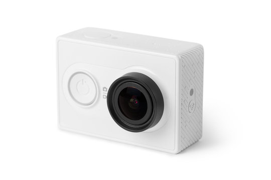 White action camera, isolated on white background