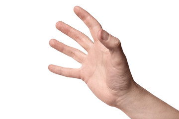 A hand catching or frightening somebody, isolated on white background