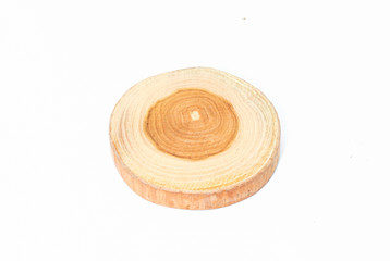 Fototapeta na wymiar Closeup of single round teak wood on white background