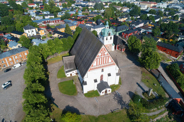Fototapeta na wymiar Top view of the medieval Lutheran Cathedral on a sunny July afternoon. Porvoo, Finland