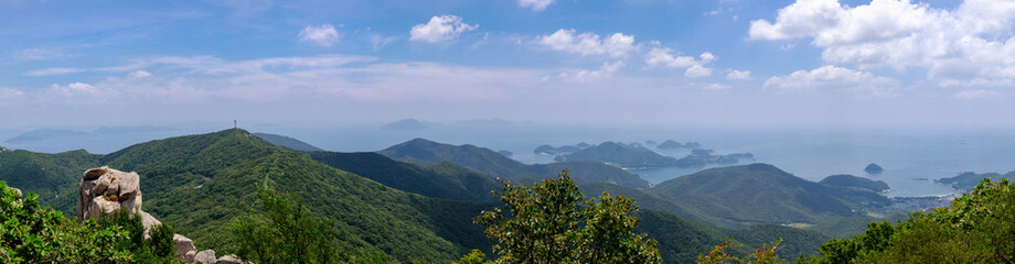 Beautiful landscape of Hallyeohaesang National Park view from Geumsan Mountain