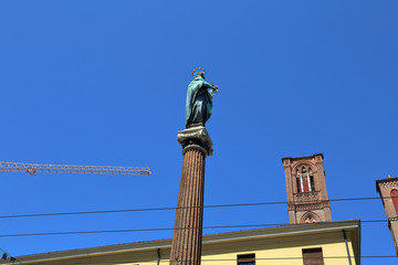 BOLOGNA, ITALY - JULY 19, 2018: The building and architectural details on the city street
