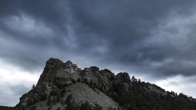Time lapse of storm clouds rolling over Mount Rushmore National Memorial in South Dakota