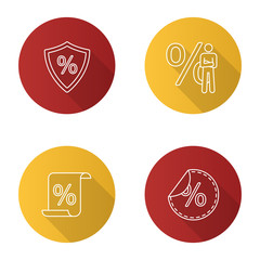 Percents flat linear long shadow icons set