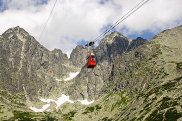 Obraz premium panorama from green beskid mountains ,high tatra, with cable car to lomnica peak