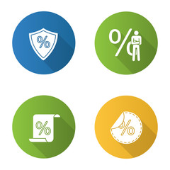 Percents flat design long shadow glyph icons set