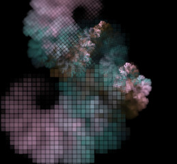 Pixel green pink fractal on a black background.