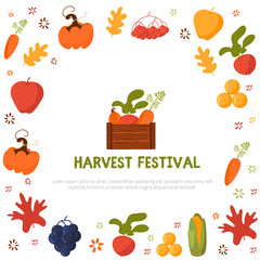 Harvest Festival Poster with carrot, apple and beetroot. Vector illustration