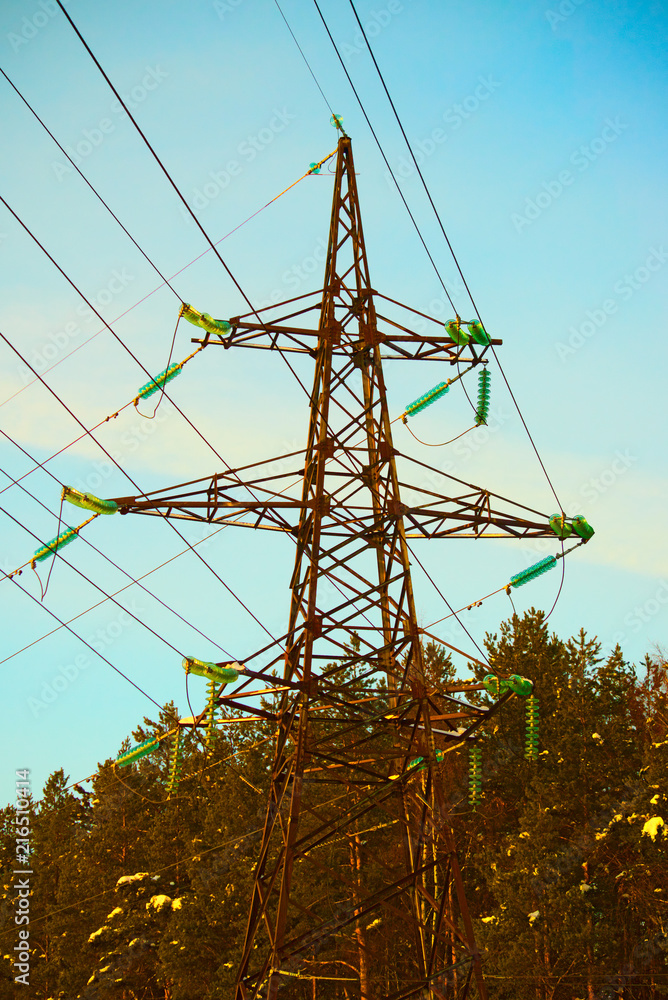 Wall mural power line pylon.