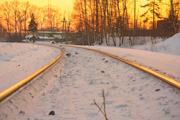 Railway rails in winter.