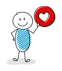 Smiley stickman with heart - love (social media) icon. Vector.