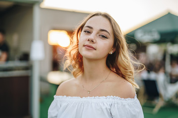 Sunshine roof happy beautiful girl portrait