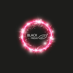 Black friday sale banner with bright round abstract background