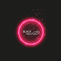 Black friday sale glowing neon sign on the red background. Light vector background for your advertise, discounts and business