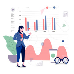 businessman working analysis data information with graph chart element. Vector illustrations.