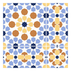 Decorative pattern for ceramic tile or maiolica. Set of three tiles.