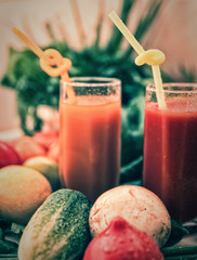 Assorted fresh vegetables with smoothies