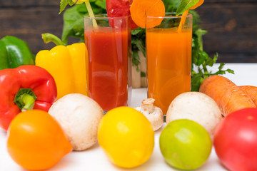 Healthy smoothies with assorted fresh ingredients