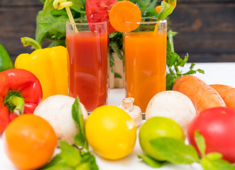 Colorful fresh healthy summer fruit with smoothies
