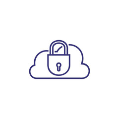 Cloud data protection line icon. Cloud with lock. Data safety concept. Can be used for topics like business, information technology, security