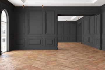 Empty modern classic black interior room.