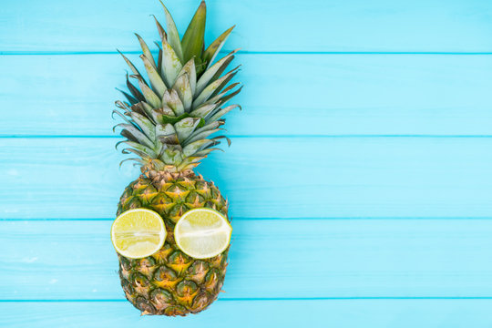 Fresh ripe tropical pineapple with lemon eyes