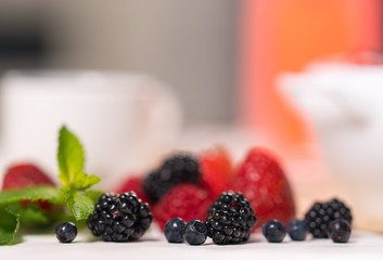 Fresh blackberries with blueberries in close up