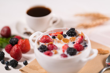 Healthy breakfast with cereal and fresh fruit