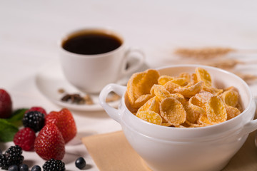 Bowl of commercial cereal and milk for breakfast