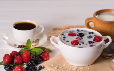 Delicious seasonal breakfast with fresh berries