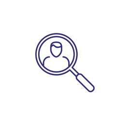 HR search line icon. Male portrait through magnifier glass. Human resource concept. Can be used for topics like career, recruitment, employment