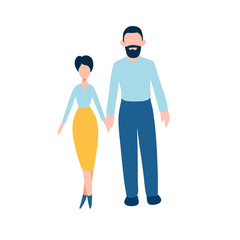 Fototapeta premium Happy couple flat icons set - man and woman holding their hands together. For poster, banner, greeting cards, logo. For any business needs, love and valentine's day congratulations