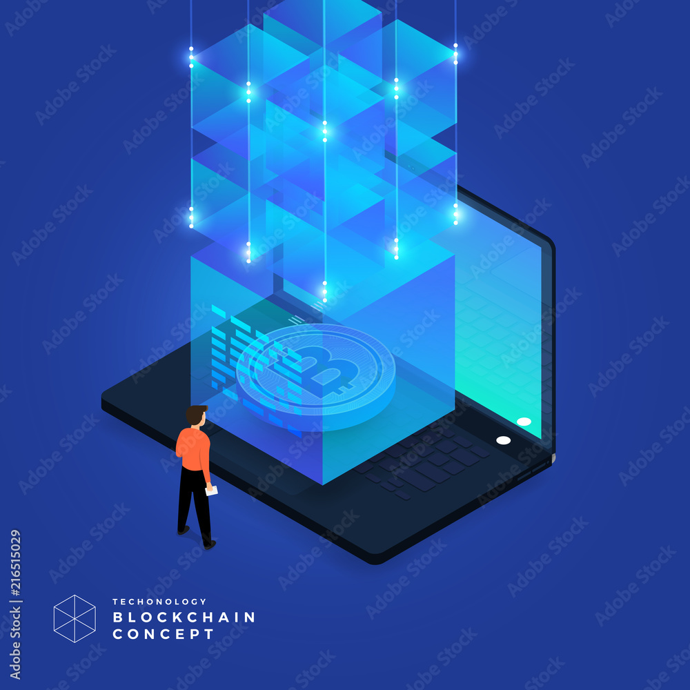 Poster flat design concept blockchain and cryptocurrency technology. composition for layout design website 