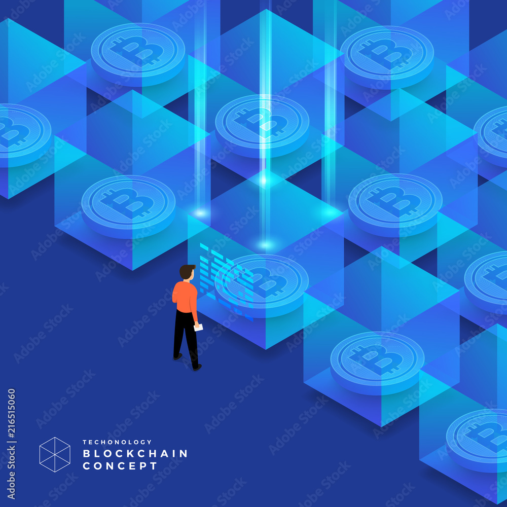 Poster flat design concept blockchain and cryptocurrency technology. composition for layout design website 
