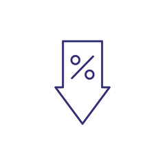 Reduction of percent line icon. Percent symbol and arrow down. Finance concept. Can be used for topics like business, marketing, banking, interest