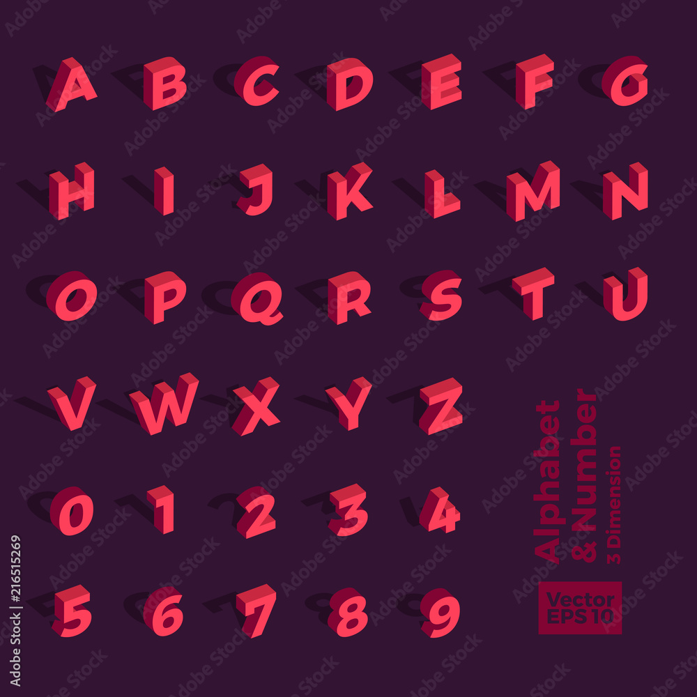 Fototapete vector 3d isometric alphabet and number. for design layout graphic or website banner content.