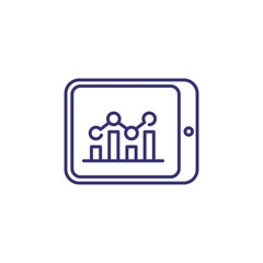 Tablet line icon. Bar diagram, line chart, graph, analytics. Analysis concept. Can be used for topics like business, marketing, research, statistics