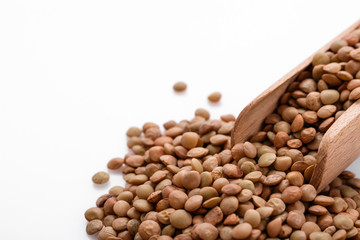 raw lentils on a white acrylic background