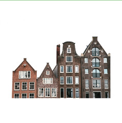 Traditional houses in Amsterdam in the Netherlands in a row isolated on white background.