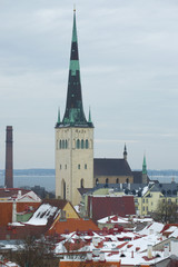 Oleviste church (Saint Olaf) in winter Tallinn. Estonia