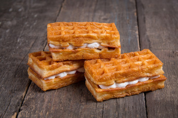 Sweet tasty viennese waffles. Breakfast dessert.