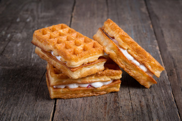 Sweet tasty viennese waffles. Breakfast dessert.