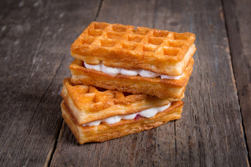 Sweet tasty viennese waffles. Breakfast dessert.