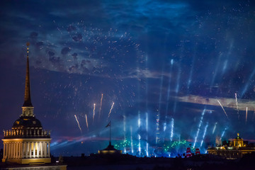 Salute on the holiday scarlet sails in St. Petersburg. Russia. View from St. Isaac's Cathedral 