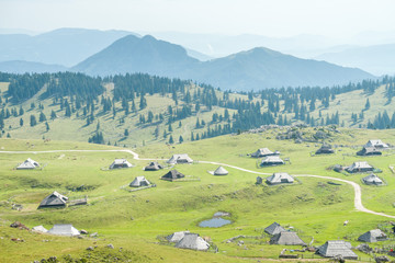 Fototapeta na wymiar Slovenia, Velika Planina, small willage, wood house, peaceful